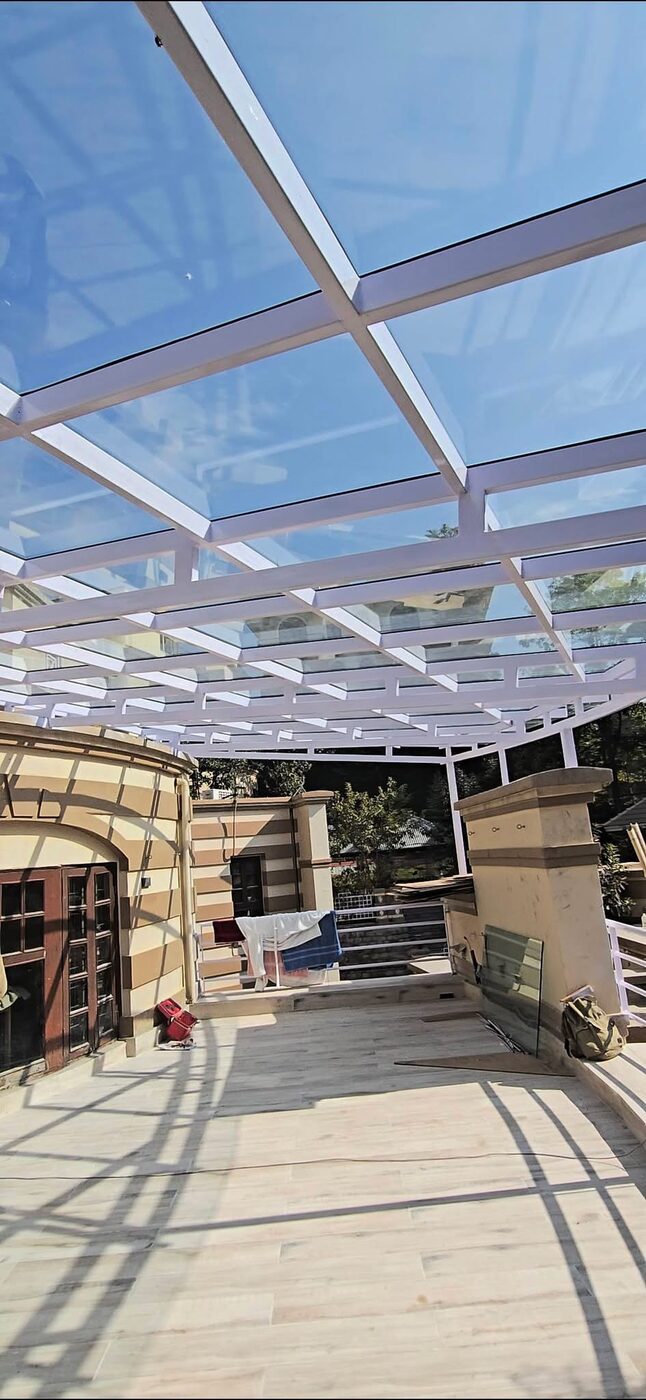 Toughened glass roof pergola
