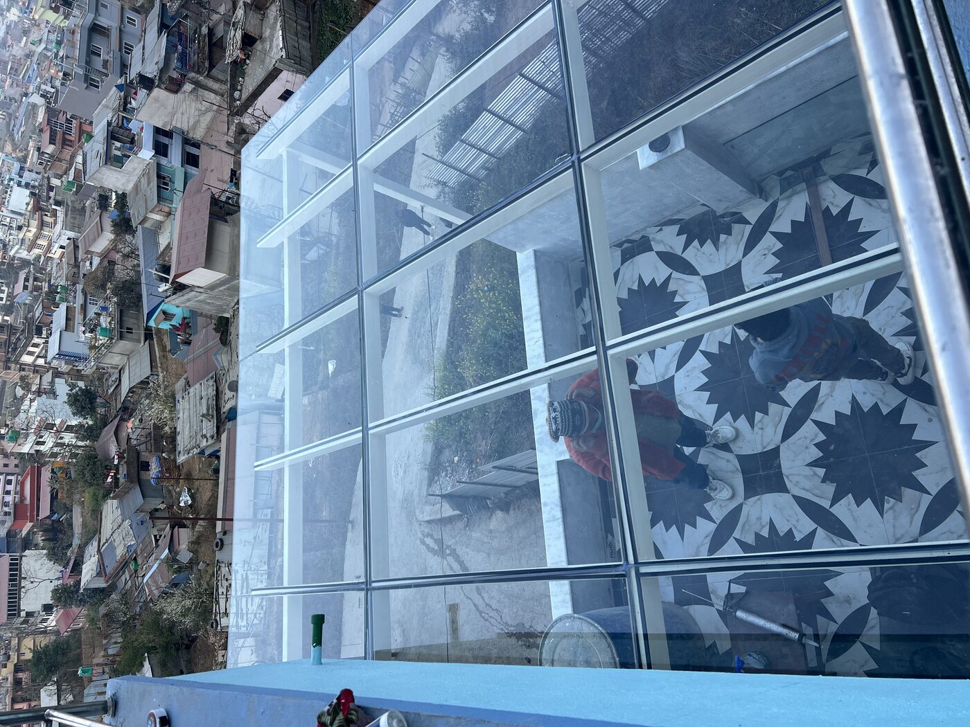 Toughened glass roof, view down